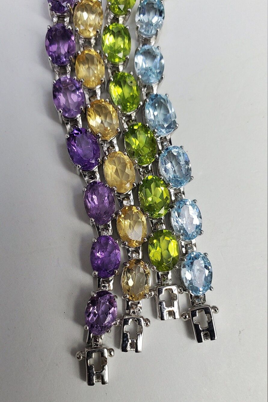 Gemstone Tennis Bracelets Silver .925 Natural Gemstones 7x5mm